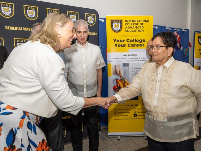Minister Marie-Clare Boothby, Governor Eugenio Jose Villareal Lacson and Januario John at the International College of Advanced Education May 2025. Picture: Pema Tamang Pakhrin