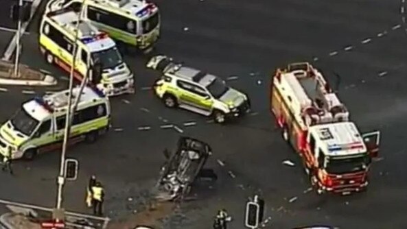 Two men were killed in a horror multi-vehicle crash in Logan on the weekend. Picture: 7News Brisbane/Twitter