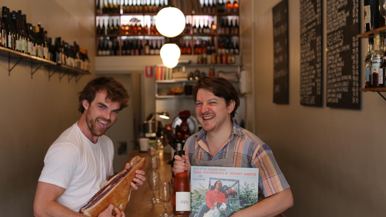 Sonny chef and co-owner chef Matt Breen with Alister Robertson at the bar in Hobart. Photo Bobby K