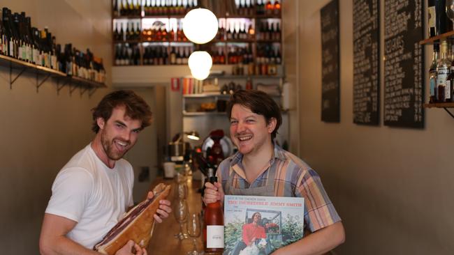 Sonny chef and co-owner chef Matt Breen with Alister Robertson at the bar in Hobart. Photo Bobby K