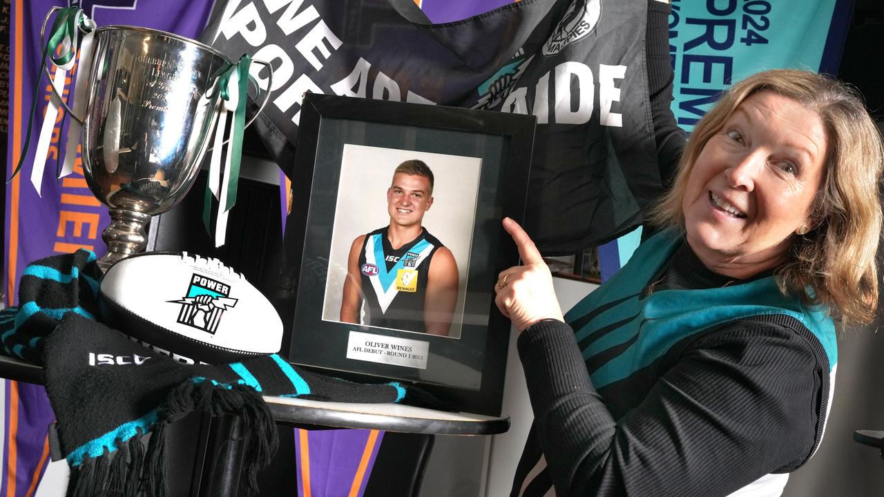 Jane Wines, Mum of star Port Power player, Ollie Wines, at the Echuca Bombers home club, where Ollie honed his skills. 17 September 2024. Picture: Dean Martin