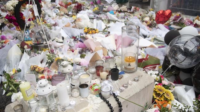 Floral tributes in the hundreds were left opposite Westfield Bondi Junction in the days after the massacre. Picture: NCA NewsWire / Jeremy Piper
