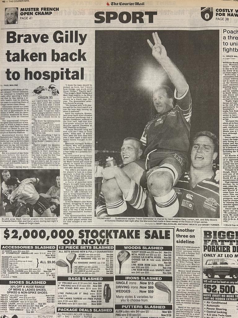 The Courier-Mail coverage from Game 3 of the 1995 State of Origin series