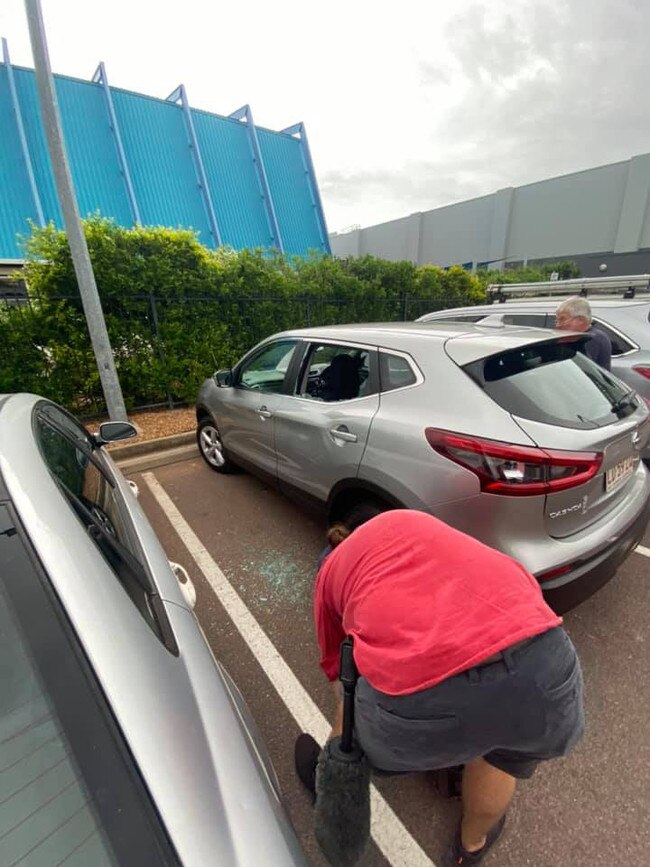 A rock-throwing incident has damaged several cars and windows at Woolworths in Darwin CBD. Picture: FACEBOOK