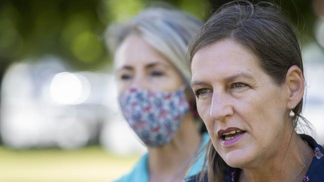 Greens Leader Cassie O'Connor and Dr Rosalie Woodruff MP at Hobart. Picture: Chris Kidd