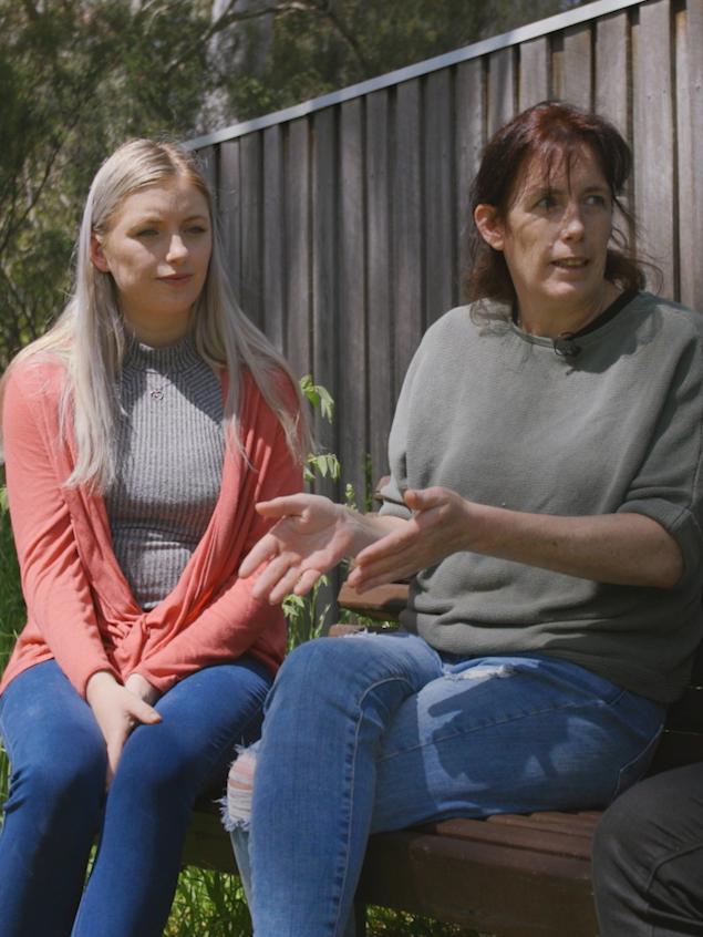 Linda Pridham (right) with her daughter Alecia Dopson. Linda's teenage son Lachlan Andrews was stabbed to death.