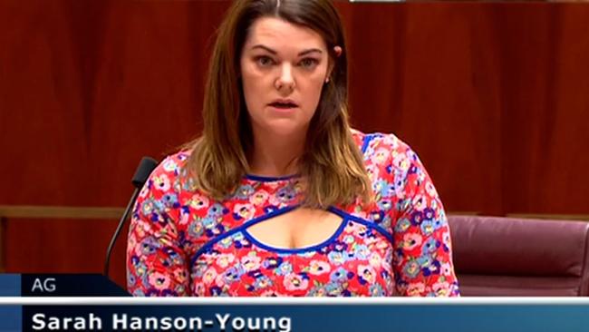 Sarah Hanson-Young speaking in defence of Mr Di Natale.