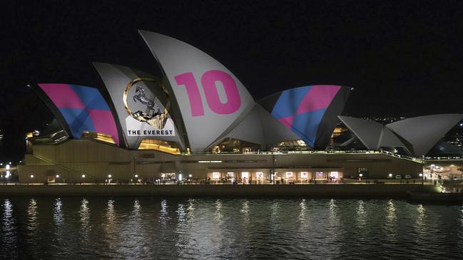 The Opera House’s iconic sails will promote The Everest barrier draw tonight. Picture: Racing NSW