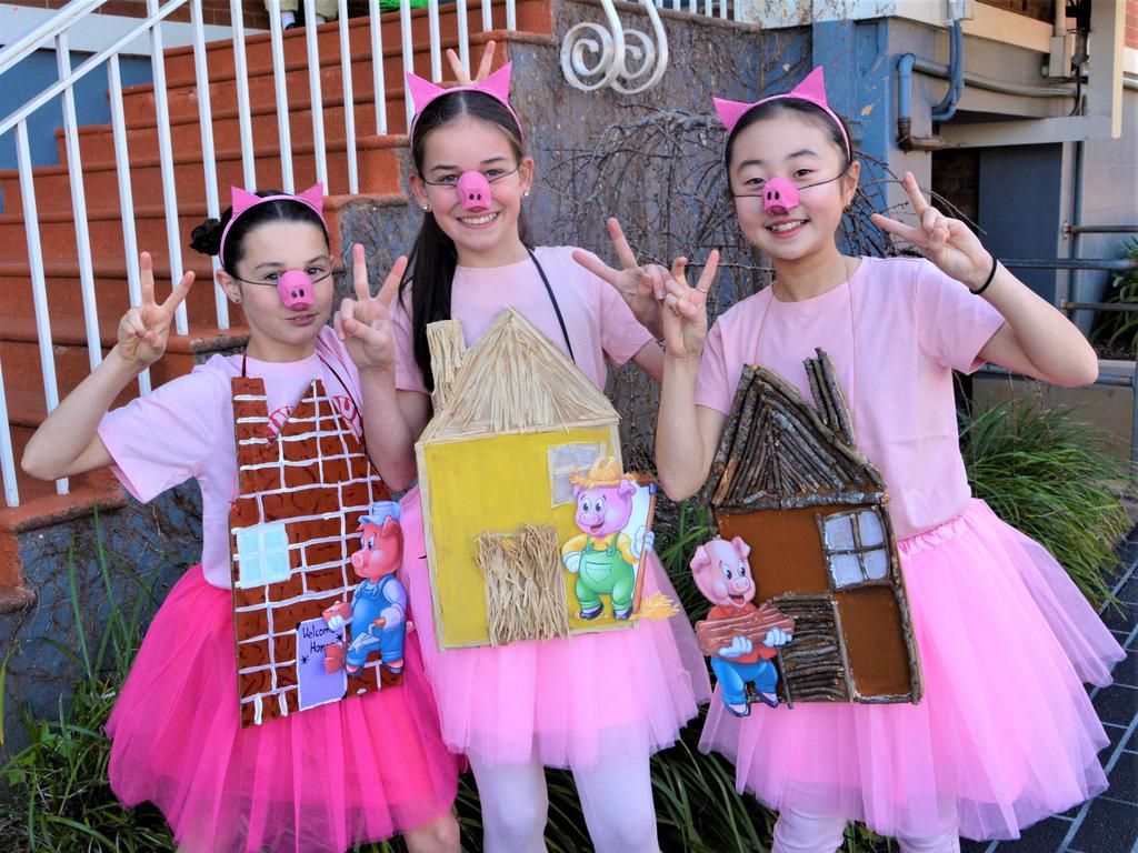 Dressed as The Three Little Pigs are (from left) Piper Cooke, Harper Magarey and Hannah Lee. Picture: Rhylea Millar