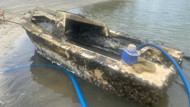 The run-down vessel pulled from the mangroves.