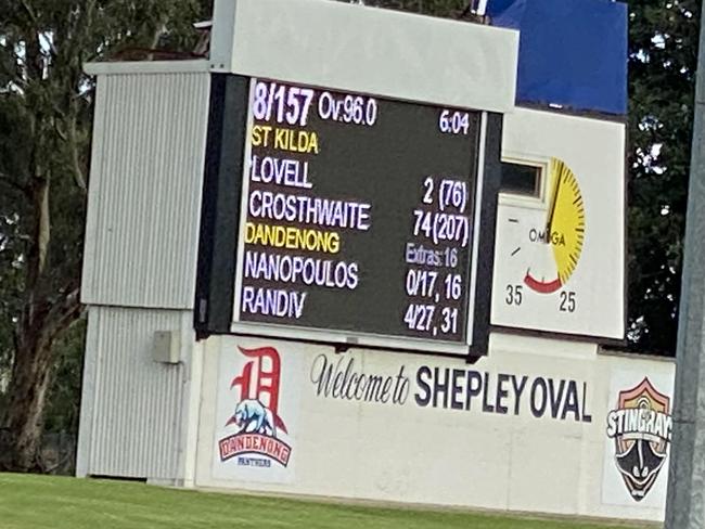 The scoreboard at Shepley Oval after a gripping final session.