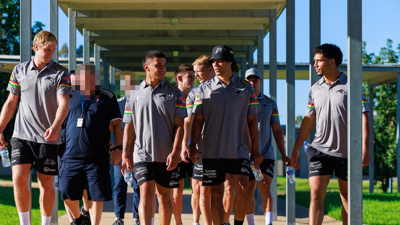 Daily Telegraph. 18, January, 2024. Penrith Panthers during a visit to Cobham Youth Justice Centre, Werrington, today. Picture: Justin Lloyd.