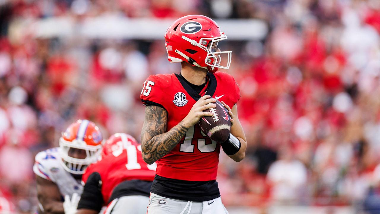 Carson Beck of the Georgia Bulldogs. (Photo by James Gilbert/Getty Images via AFP)