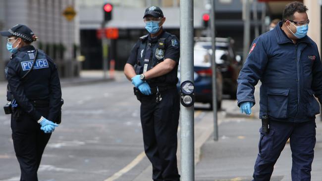 Police on the job during the pandemic. Picture: Emma Brasier.