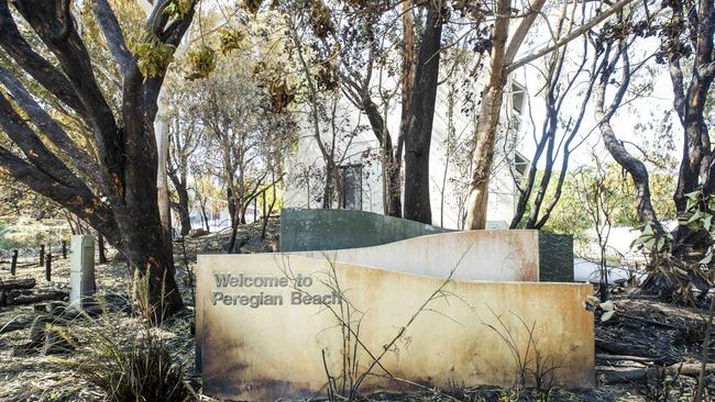 Fire damage on David Low Way at Peregian Beach. Photo: Lachie Millard