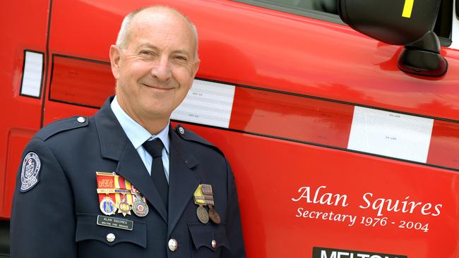 Honour erased: Melton CFA volunteer Alan Squires was honoured for his service to the community by having his name painted on a brigade truck in 2014, which will now be erased by FRV. Picture: Kris Reichl