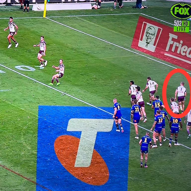Tom Trbojevic scrambles to get across the field. Pic: Fox League