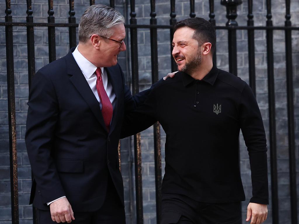 Mr Zelenskyy received a warm welcome from Sir Keir at 10 Downing Street in London. Picture: Peter Nicholls/Getty Images