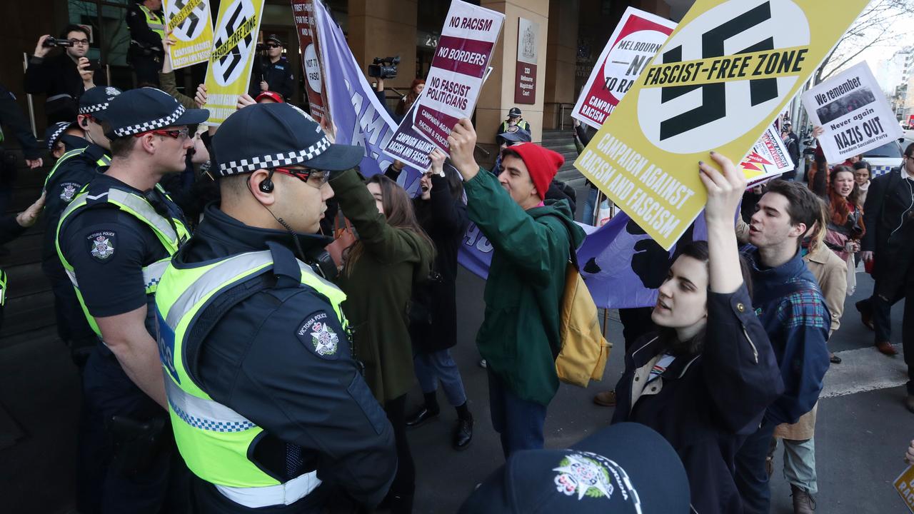 Appearances by right-wing groups attract counter protesters, which often leads to angry clashes. Picture: David Crosling