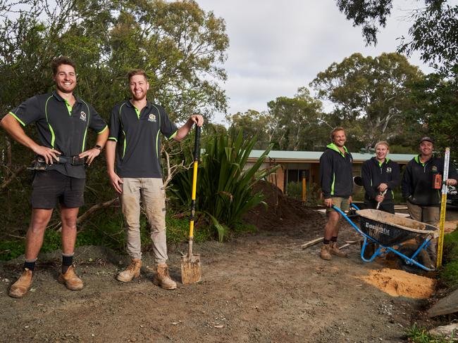 Brothers Jon and Matt Blacket, working on a project in Glenalta, with employees, Jack Fletcher, Blake King and Mitch Russell, say the renovation cash grants will help keep construction jobs flowing in. Picture: Matt Loxton