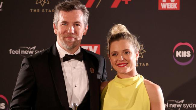 JULY 30, 2023 : Patrick Brammall and Harriet Dyer pictured with a Logie that their show won  at the 63rd Logie awards at the Star in Pyrmont.Picture: Damian Shaw