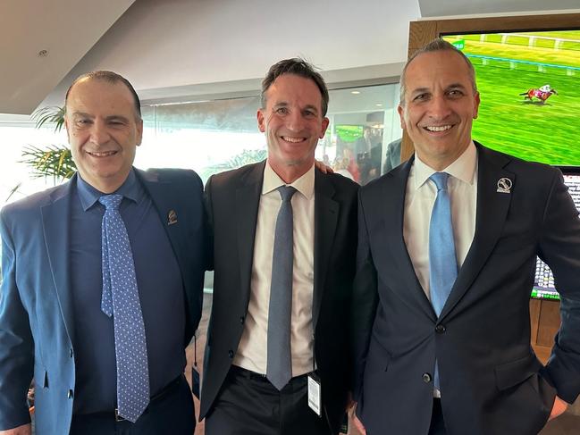 Racing NSW chief executive Peter V’landys, AFL CEO Andrew Dillon and NRL CEO Andrew Abdo enjoy the day.