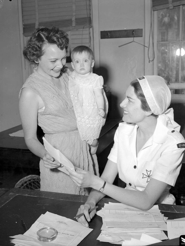 St John's Ambulance workers assisting with Salk injections in 1957. Mrs T Garrett and Shirley Chick. Picture: Bob Millar Snr