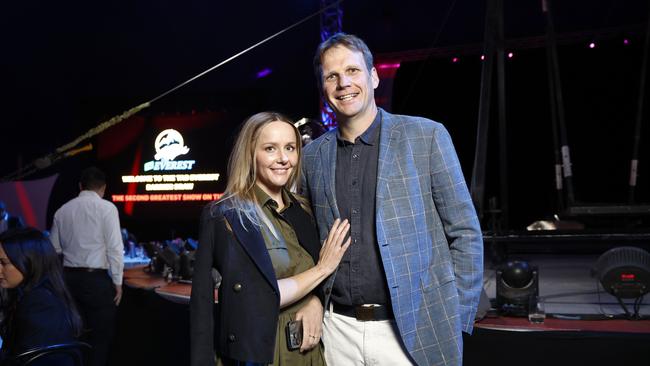 Stefi Magnetica’s trainer Bjorn Baker and wife Andrea attend last night’s The Everest barrier draw. Picture: Richard Dobson