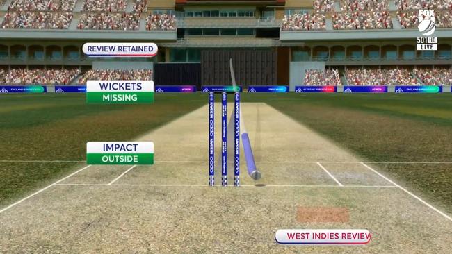 Out? Chris Gayle was left miffed by this particular dismissal, which was overturned on review.