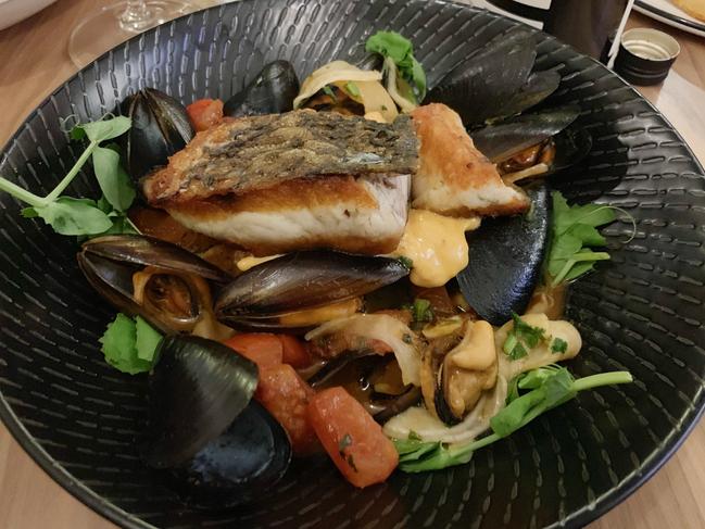 Barramundi and mussels bouillabasse at the Feathers Greenhouse. Picture: Dianne Mattsson