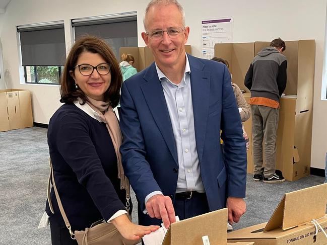 Bradfield Liberal MP Paul Fletcher voting at Montessori School. Picture: David Barwell