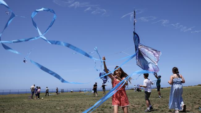 A part of the Bring Them Home campaign members Jewish community of Sydney fly kites at Rodney Point, Dover Heights. NCA NewsWire / David Swift