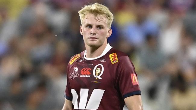 TOWNSVILLE, AUSTRALIA - FEBRUARY 25:  Tom Lynagh of the Reds looks on during the round one Super Rugby Pacific match between Queensland Reds and Hurricanes at Queensland Country Bank Stadium, on February 25, 2023, in Townsville, Australia. (Photo by Ian Hitchcock/Getty Images)