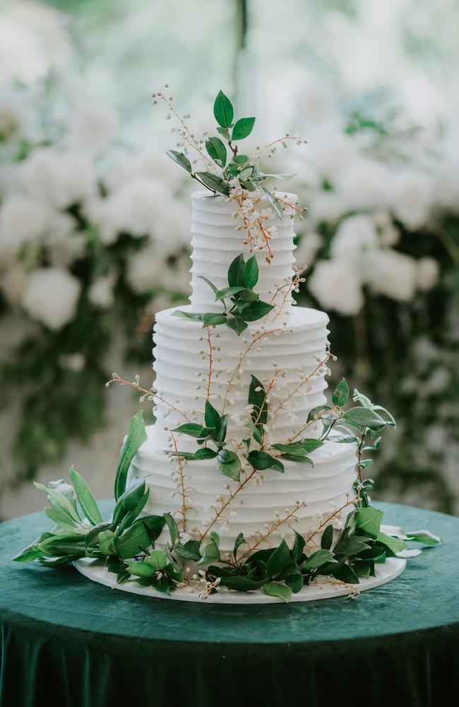 Mr and Mrs Collins’ cake by Byron Bay Cake Boutique. Picture: Joey &amp; Jase