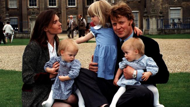 Charles Earl Spencer with family wife Victoria and children Kitty, 2 and twins Eliza and Katya at their Northamptonshire estate in 1993.