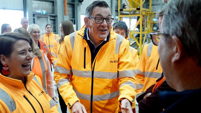 Victorian Premier Daniel Andrews meets workers at Alstom at the Ballarat East locomotive depot on the second day of the state election campaign. Picture: NCA NewsWire / Andrew Henshaw