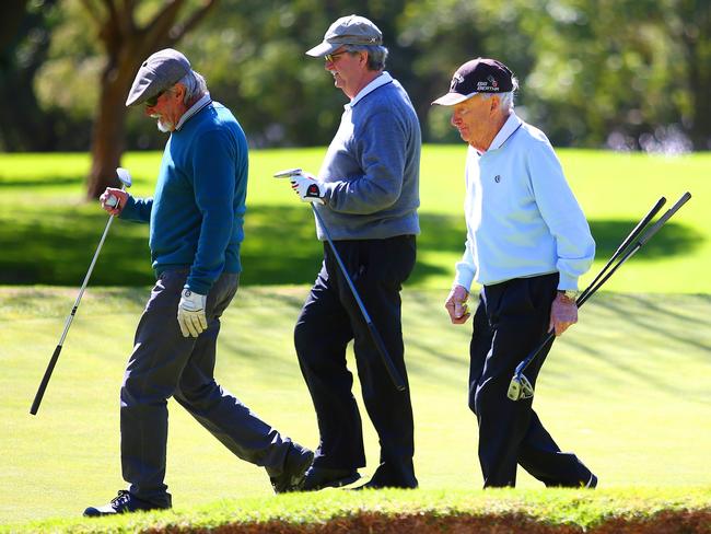 100-year-old Cammeray Golf Club member Les Dance, far right, last Saturday. Picture: Phillip Rogers