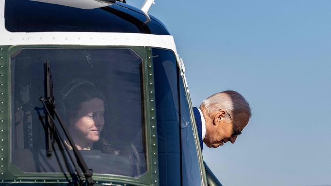 Joe Biden departs Marine One upon arrival in New York City. Picture: AFP