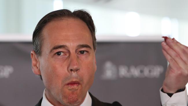 Health Minister Greg Hunt ate a strawberry while speaking at 2018 Health of the Nation Breakfast in Canberra. Picture: Kym Smith.