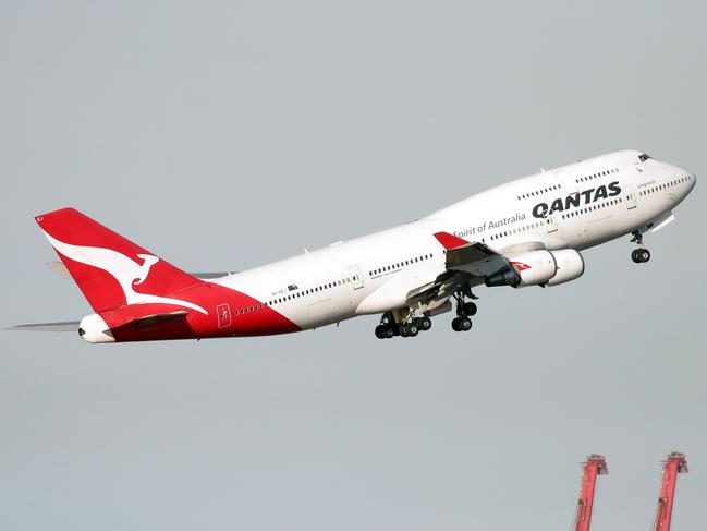 Pictured from Brighton Le Sands is the Qantas 747 plane VH-OEJ as it departs Sydney for the last time.Picture: Christian Gilles