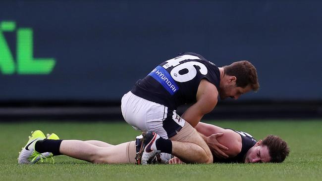 This was the chilling moment Jed Lamb was face-down and motionless on Sunday.