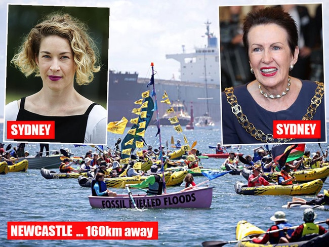 Clover Moore’s, right, City of Sydney council has voted to donate $22,000 to Rising Tide – which was protesting more than 160km away from the City of Sydney LGA, on the back of a motion from Moore's 2IC, Jess Miller, left. Pictures: News Corp/Supplied