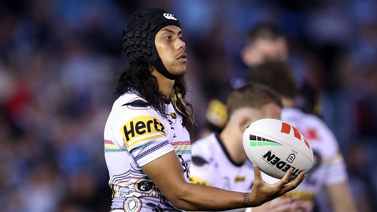 SYDNEY, AUSTRALIA - MAY 25: Jarome Luai of the Panthers warms up prior to the round 12 NRL match between Cronulla Sharks and Penrith Panthers at PointsBet Stadium, on May 25, 2024, in Sydney, Australia. (Photo by Brendon Thorne/Getty Images)