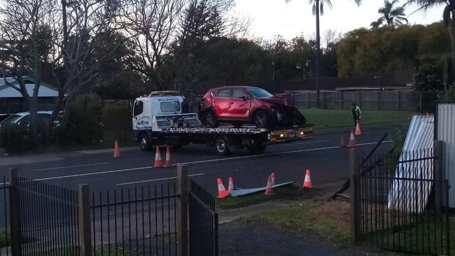 A man was under police guard at the Toowoomba hospital after he crashed into a power pole on Tor Street.