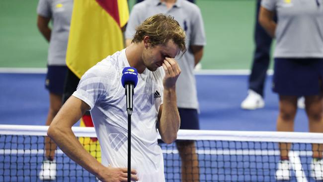 German Alexander Zverev breaks down during the trophy presentation