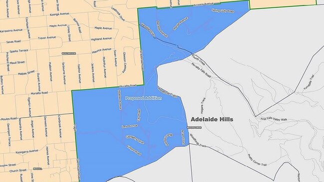 Boundary Campbelltown Council wants to take over this area from Adelaide Hills Council. Picture: Supplied