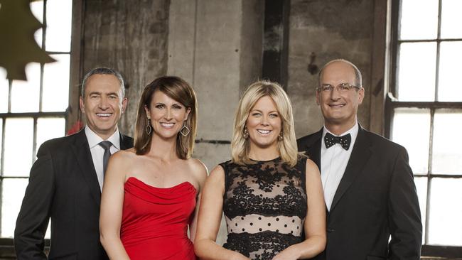 Barr with Sunrise co-stars Mark Berretta, Samantha Armytage and David Koch. Picture: Channel 7 / Supplied