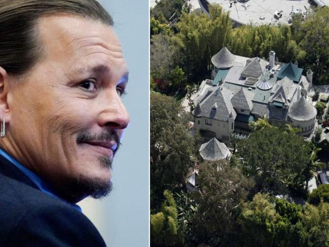 Johnny Depp alongside the castle.