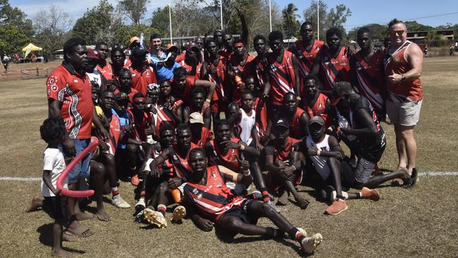 The Thunder team at the Tiwi Island Football League grand final between Tuyu Buffaloes and Pumarali Thunder. Picture: Max Hatzoglou