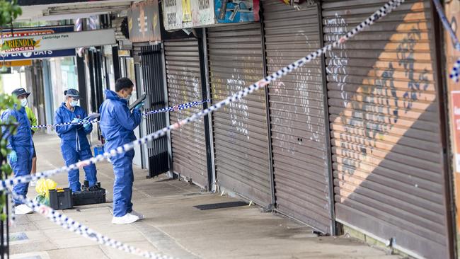 The crime scene at the burger shop after the alleged murders. Picture: Jeremy Piper